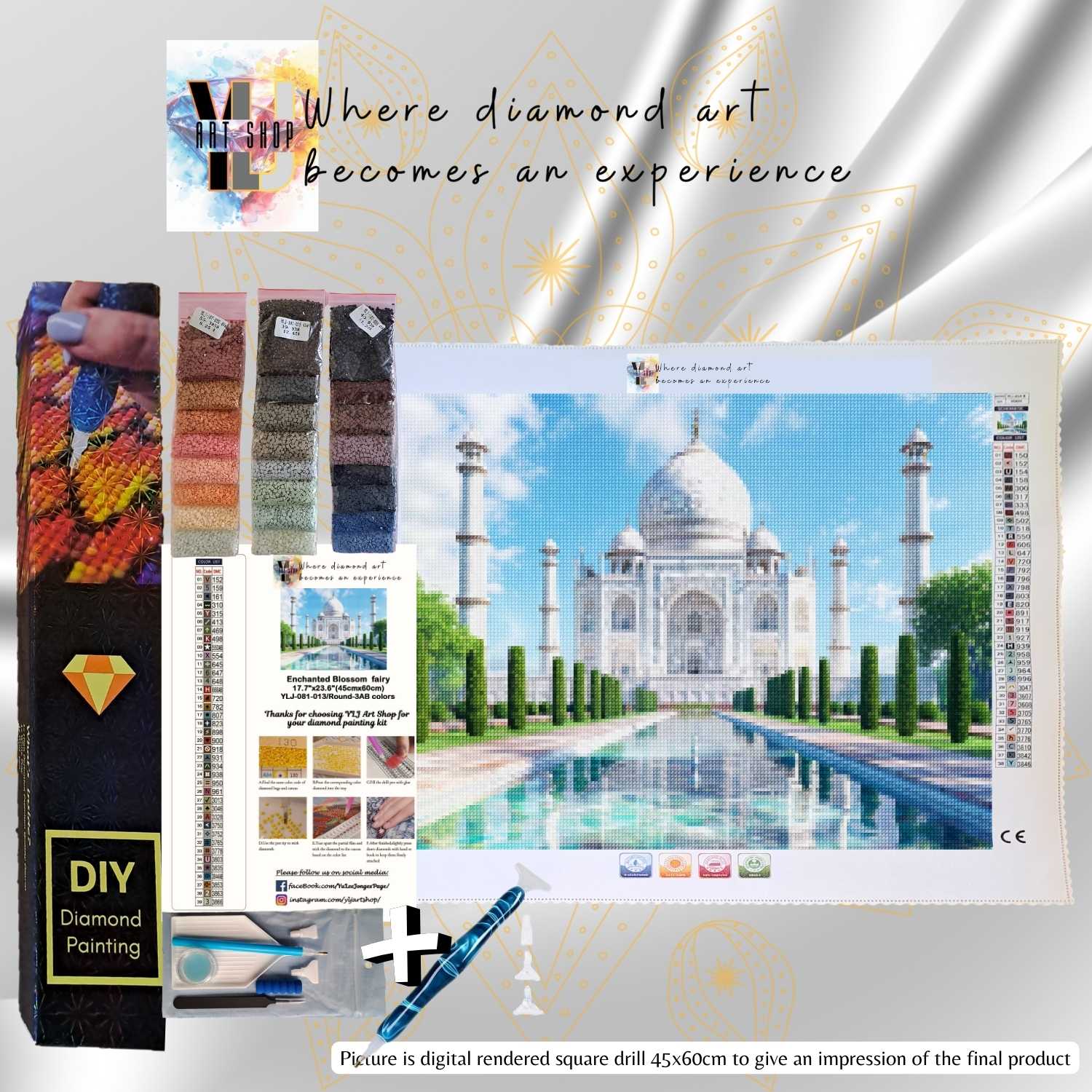 Taj Mahal Splendor - Landmarks Diamond Painting Kit - YLJ Art Shop - YLJ Art Shop