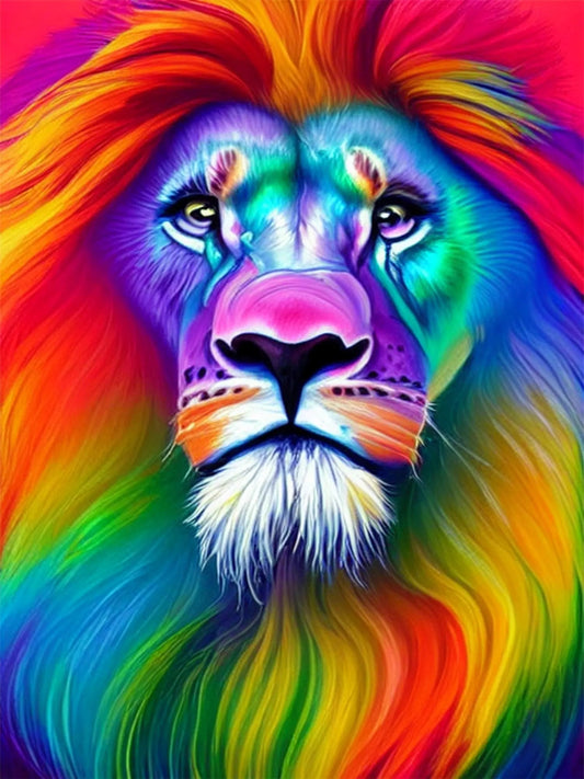 "Rainbow Lion Portrait" - Full Drill Diamond Painting Kit - YLJ Art Shop - YuLee Jonges