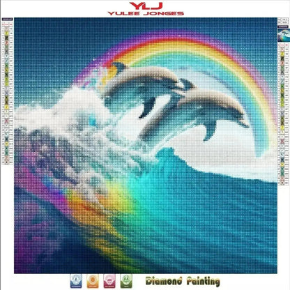 Rainbow Waves of Joy - Dolphin Diamond Painting Kit - YLJ Art Shop - YLJ Art Shop