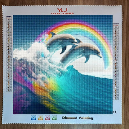 Rainbow Waves of Joy - Dolphin Diamond Painting Kit - YLJ Art Shop - YLJ Art Shop