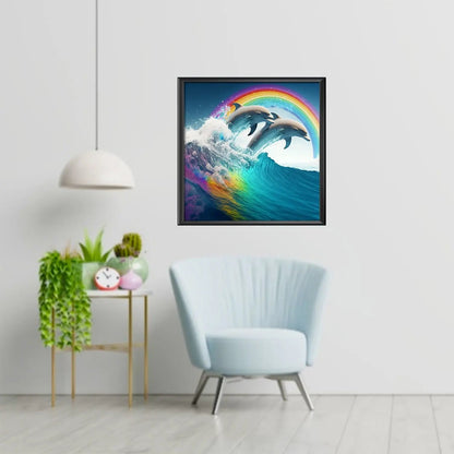 Rainbow Waves of Joy - Dolphin Diamond Painting Kit - YLJ Art Shop - YLJ Art Shop