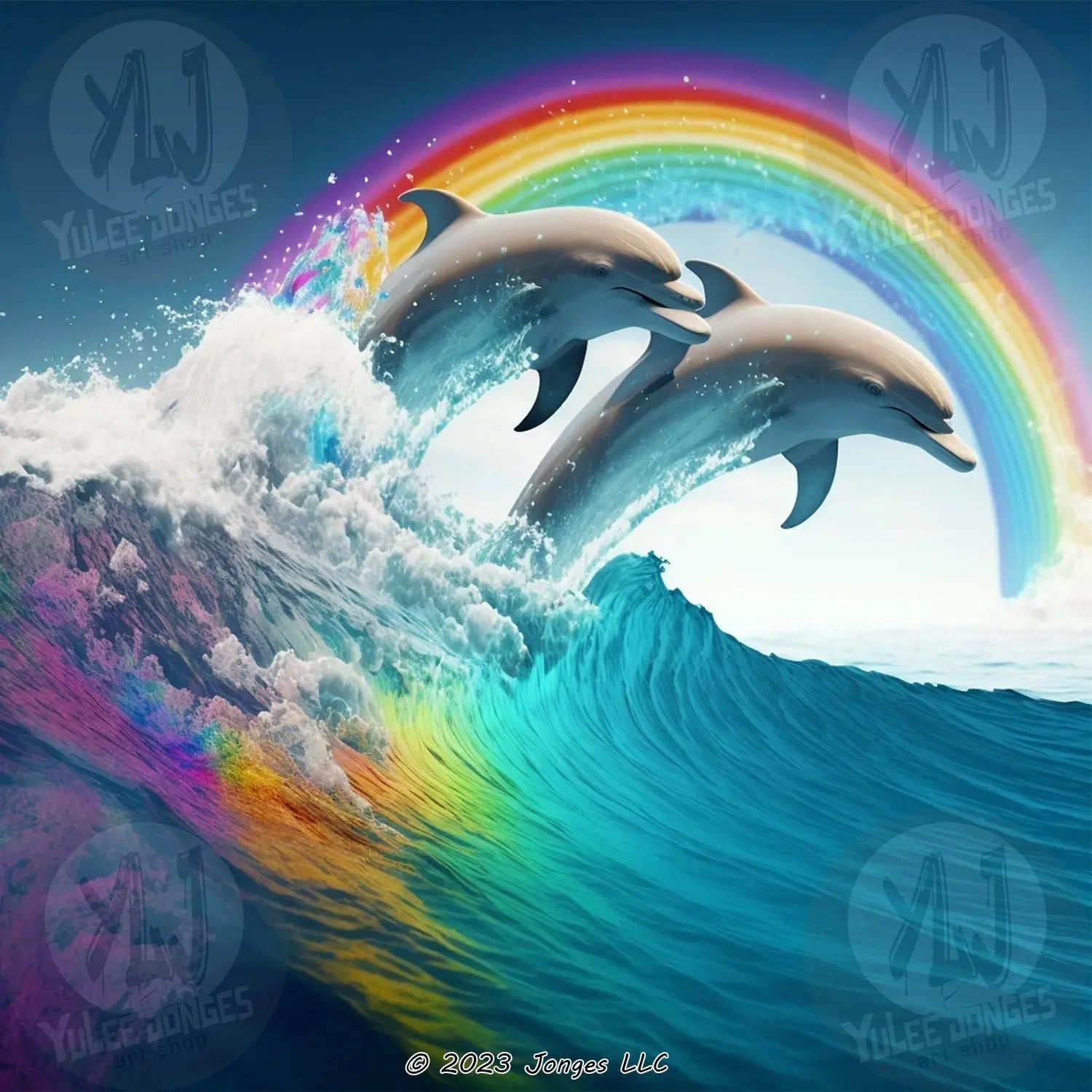 Rainbow Waves of Joy - Dolphin Diamond Painting Kit - YLJ Art Shop - YLJ Art Shop